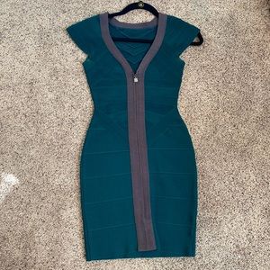 Emerald Green bodycon dress full frontal zip